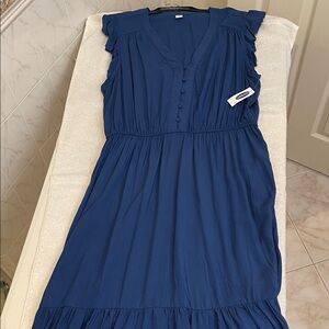 NWT Old Navy RoyalBlue Flutter Cap Sleeves Midi Dress with Ruffle Bottom Size XL